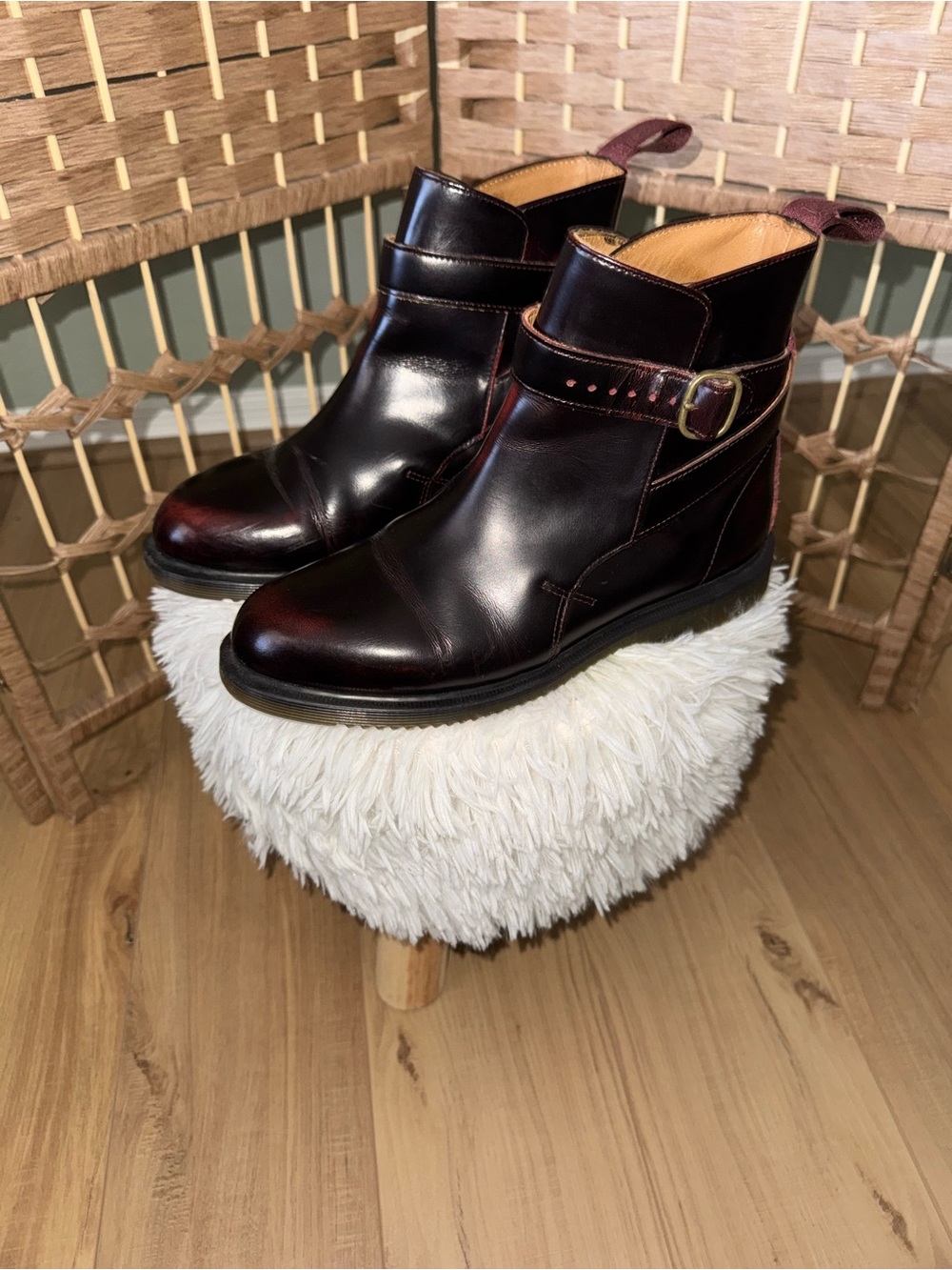 Dr. Martens Leather Ankle Boots in Dark Burgundy